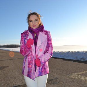 Painted Tie dyed Pink Purple blue white Winter Wool Pea Coat Small Med 4 6 8 10